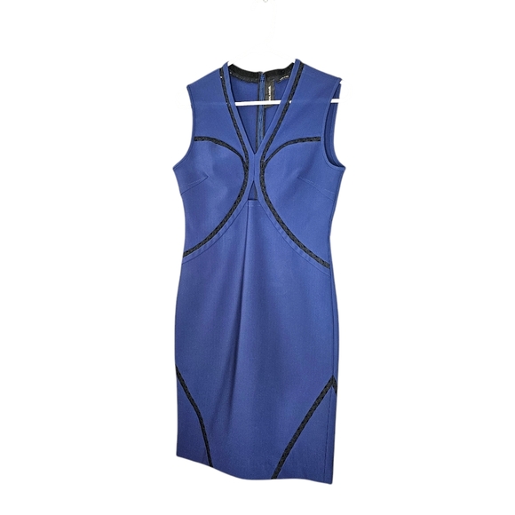 Yigal Azrouel Sleeveless Cutout Bodycon Blue Black Midi Dress Size 8 - Picture 1 of 12